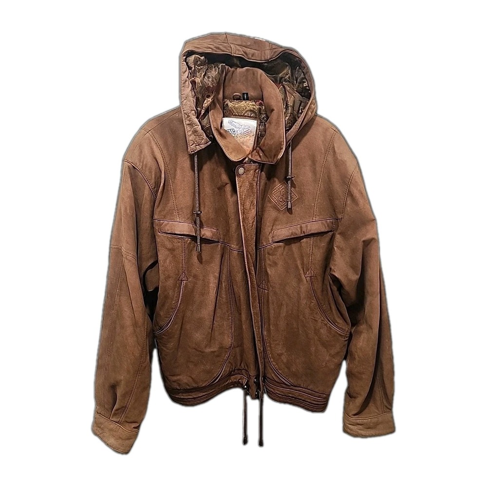 VTG Excelled Martin Co. Coal Company Leather Bomber With Removable Hood Size L